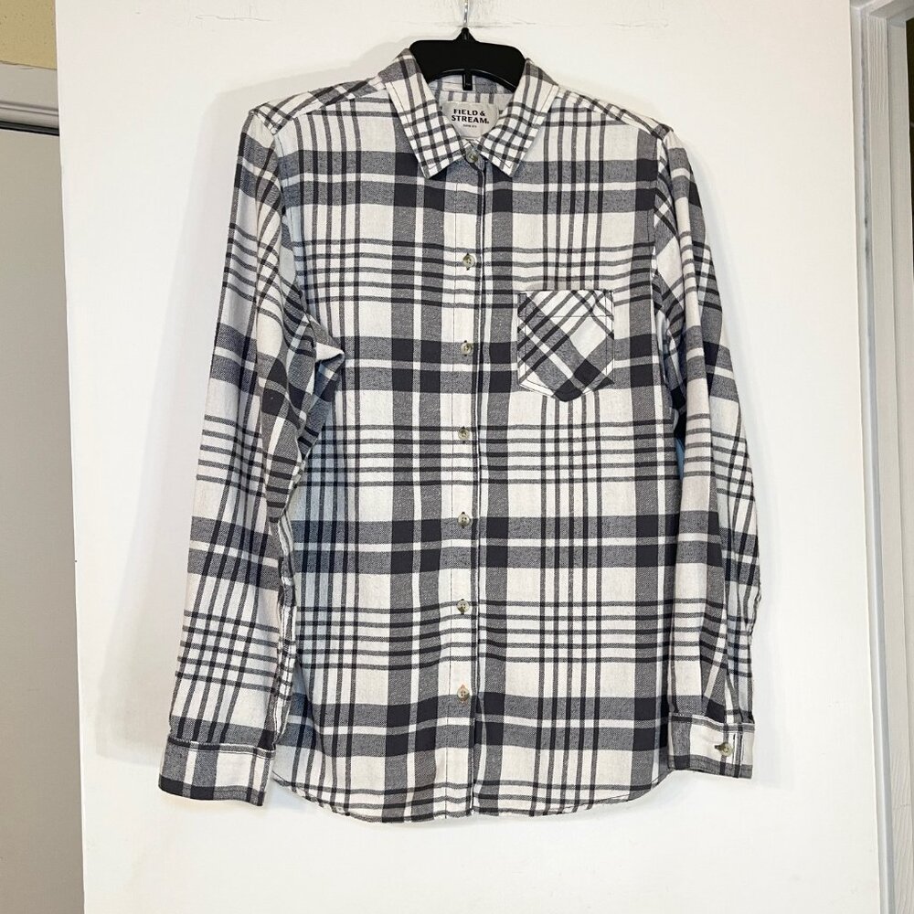 Field & Stream Women's Flannel Shirt Plaid Black White Size Large